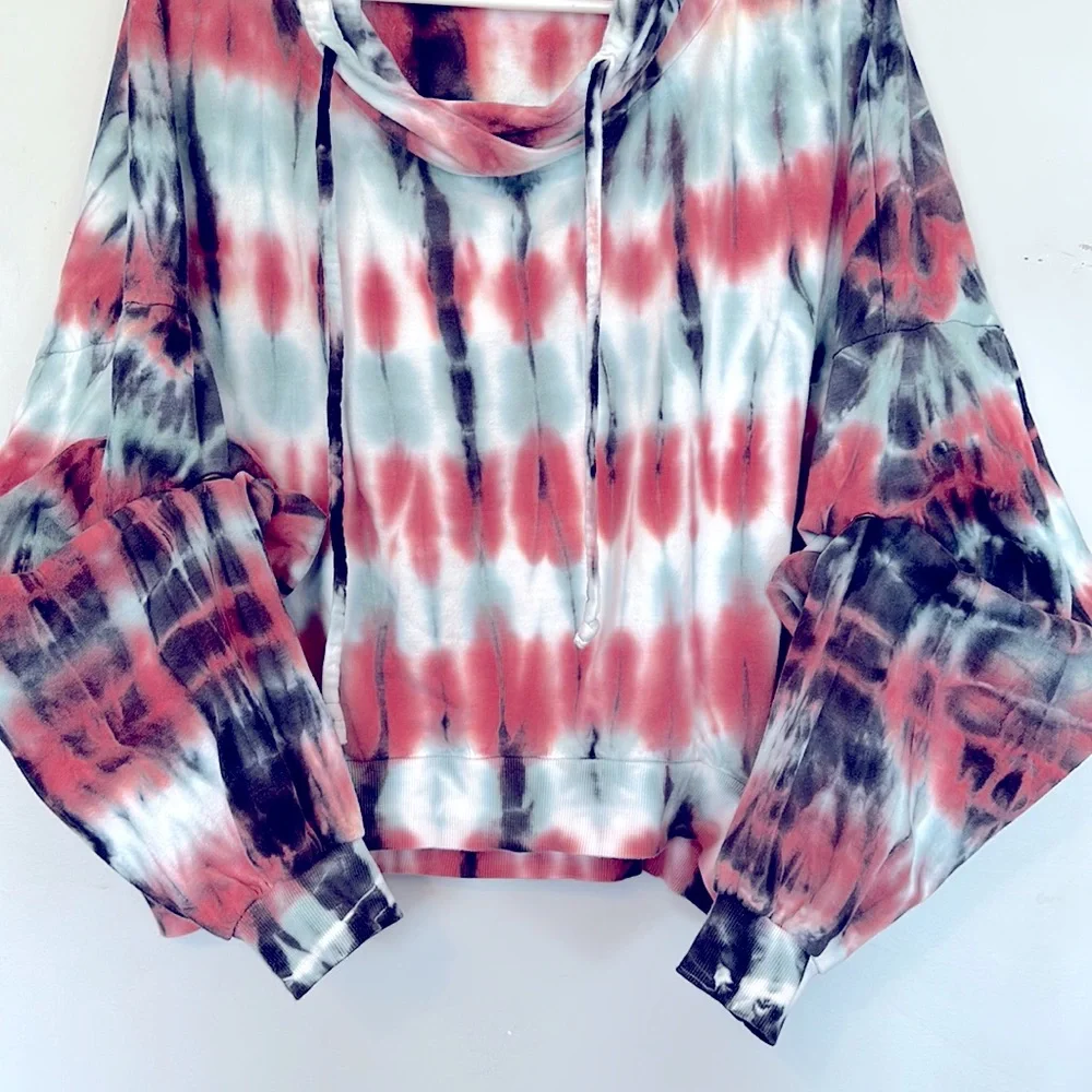 EUC Young Fabulous & Broke tie dye crop hoodie unique snap dolman style sleeves - Picture 4 of 5